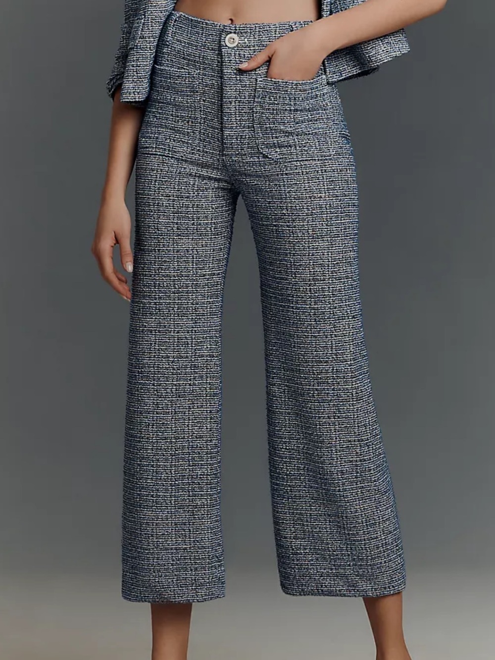 Maeve Blue Tweed Cropped Wide-Leg Pants
